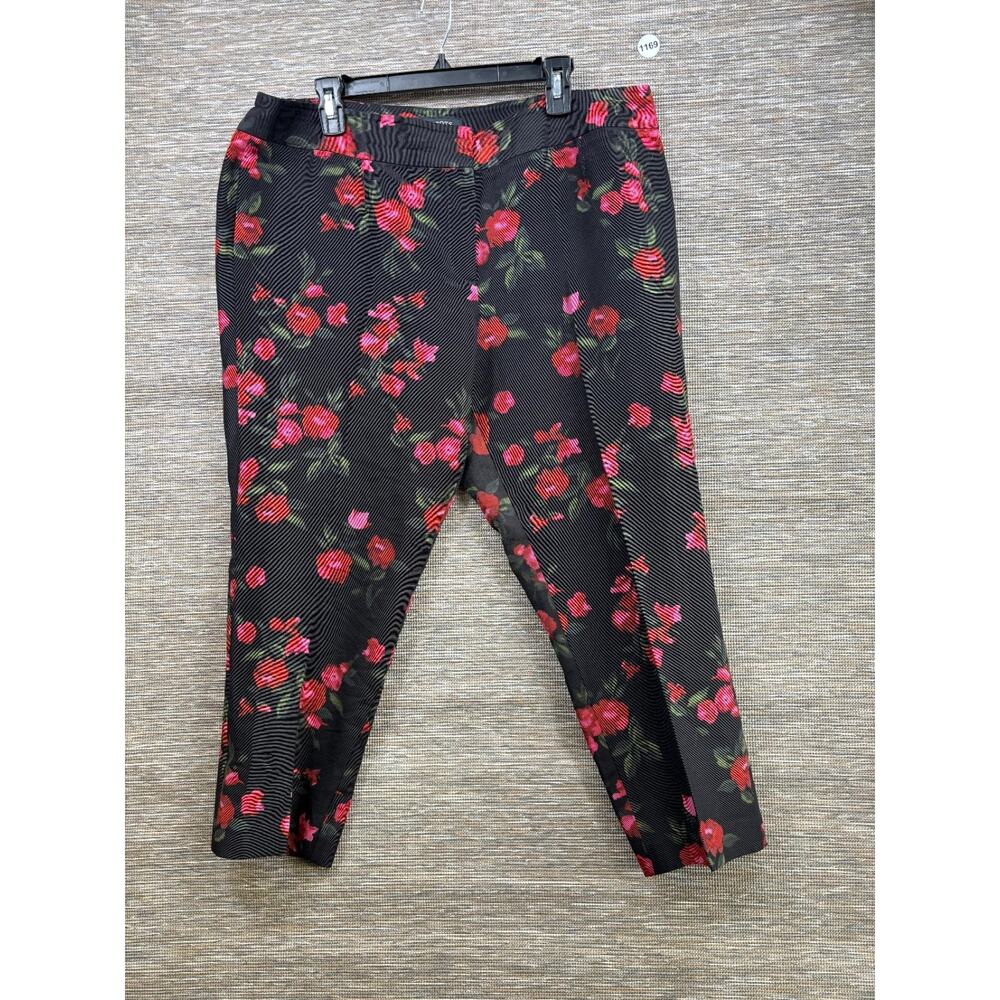 Talbots Heritage Silk Blend Floral Cropped Pants Womens Size 18WP Black Multi